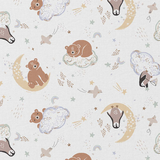 Coton Blanc / Vert de Gris – Imprimés Oursons & Pingouins (enfant) – Oeko-Tex Classe 1