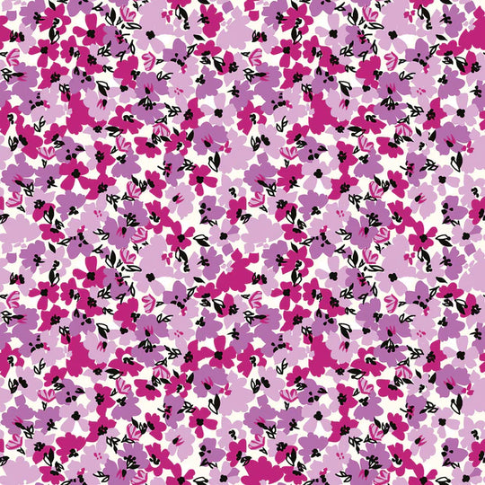Popeline de Coton - imprimé fleurs Fushia
