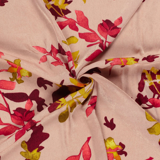 Satin velvet vieux rose à motif feuilles – OEKO-TEX