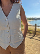 Gilet lin beige naturel