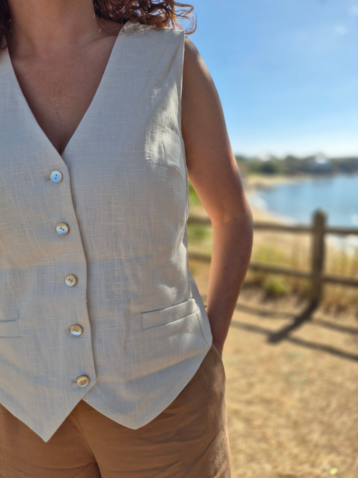 Gilet lin beige naturel