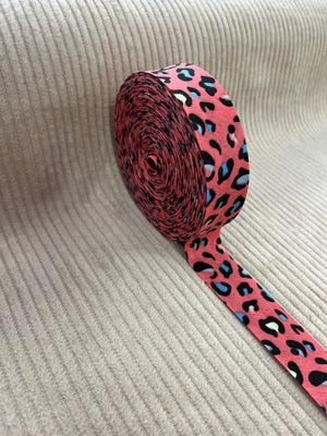 Biais Léopard 25 mm – Polyester imprimé rouge