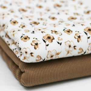 Maille côtelée - Fleurs brunes