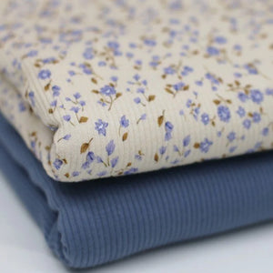 Maille côtelée - Mini Fleurs bleues