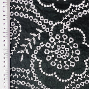 Tissu aspect lin brodé noir