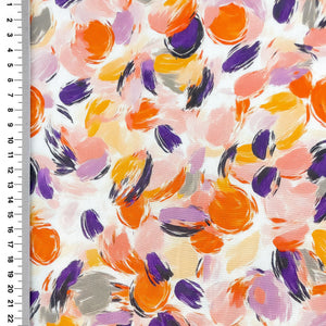 Viscose imprimée abstraite – Écru, orange & violet