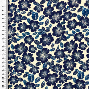 Viscose imprimée Fleurs Indigo