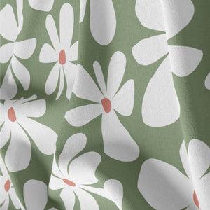 Coton imprimé grosses fleurs - ortie/blanc