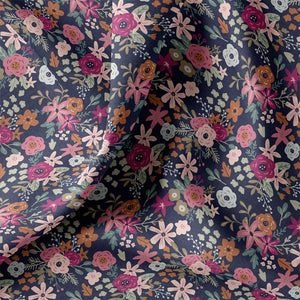 Tissu Coton imprimé Marine / Rose – 100% Coton – Certifié OEKO-TEX®