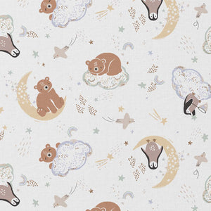 Coton Blanc / Vert de Gris – Imprimés Oursons & Pingouins (enfant) – Oeko-Tex Classe 1