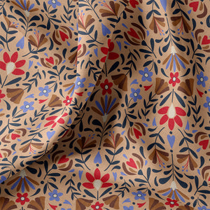 Tissu Coton imprimé Beige / Rouge – 100% Coton – Certifié OEKO-TEX®