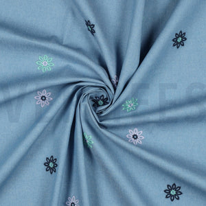 Coton broderie fleurs – Jean bleu