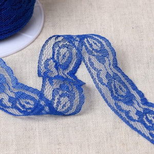 Dentelle Rachel roses 28 mm – Galon floral - coloris Bleu roi