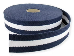 Sangle coton 30 mm - Marine et blanc