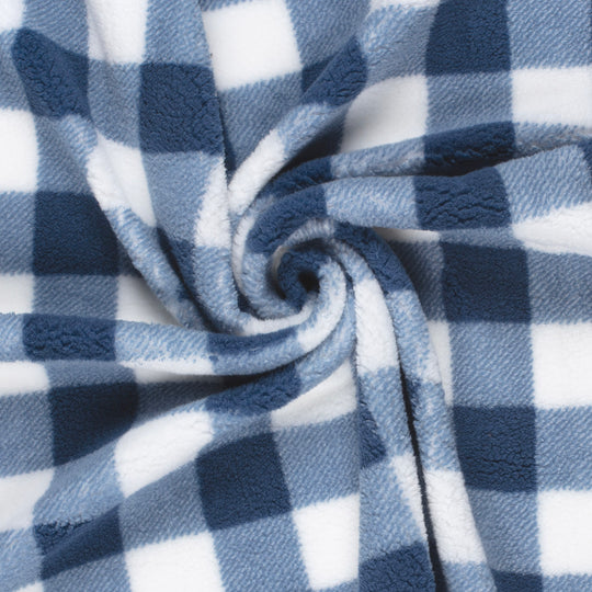 Tissu polaire Sherpa Fleece bleu marine – Motif à carreaux