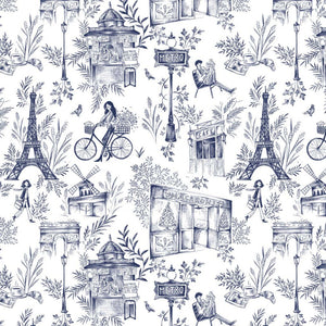 Viscose Imprimée BAGUETTE Blanc / Bleu